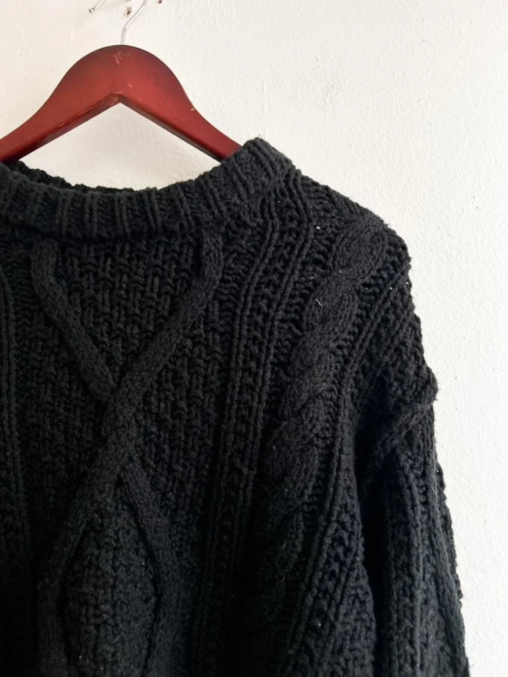 Free People Cutting Edge Cable Knit Cropped Sweater 100% Cotton in Black Size XS